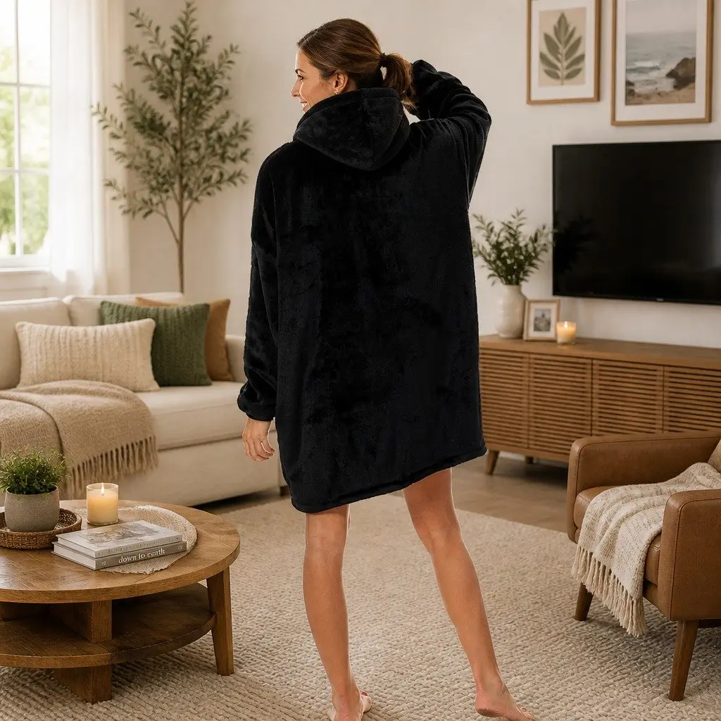Snug Hoodie Reversible Loungewear Large Front Pocket Built-in Hood One Size