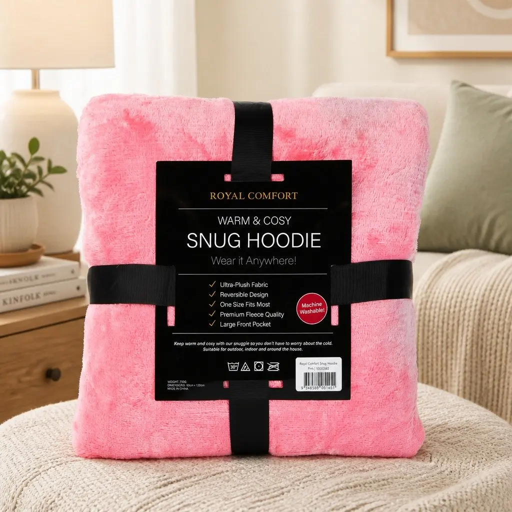 Snug Hoodie Reversible Loungewear Large Front Pocket Built-in Hood One Size