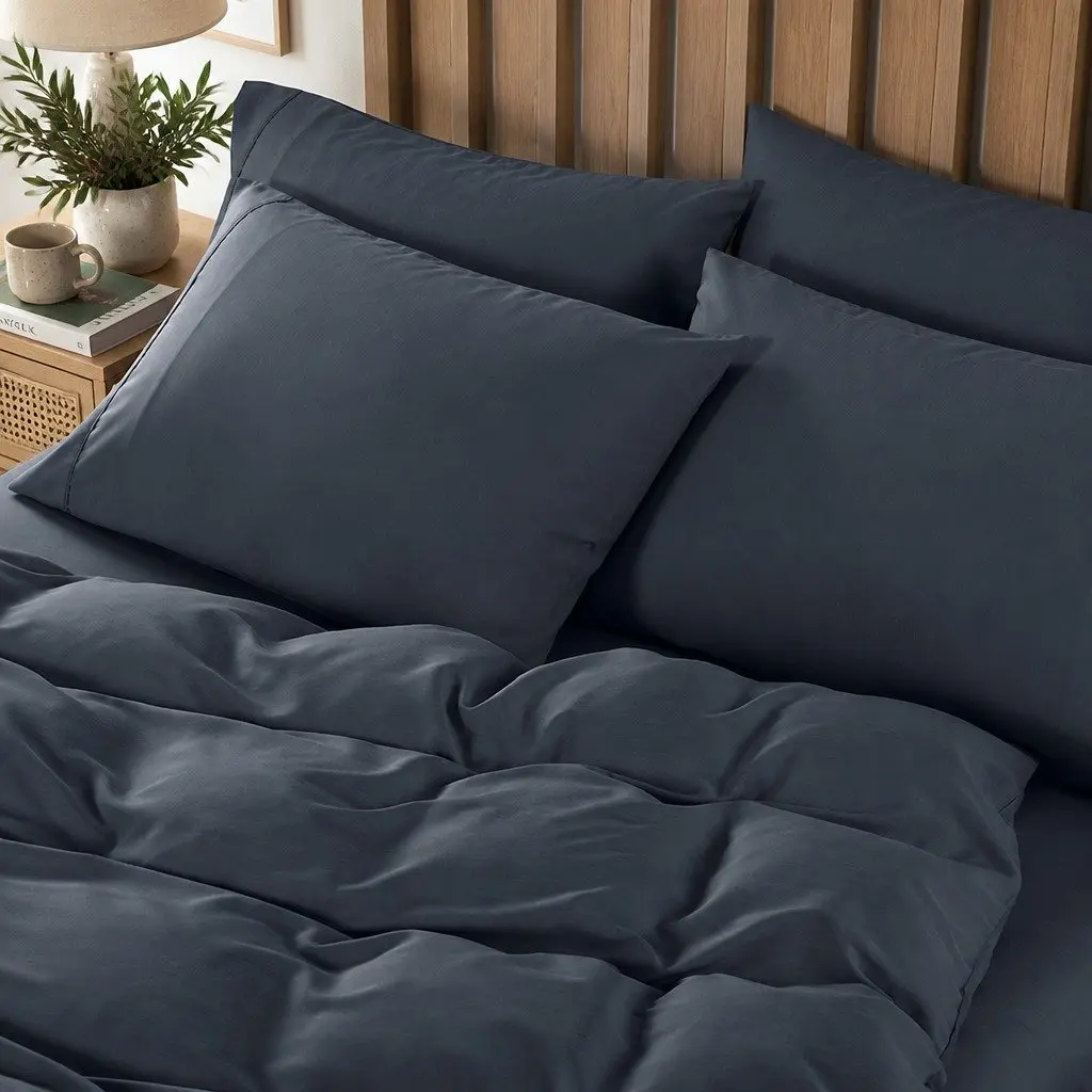 Queen Bedding Set Bamboo Cooling Quilt Cover Fitted Sheet Pillowcases Charcoal 6 Piece