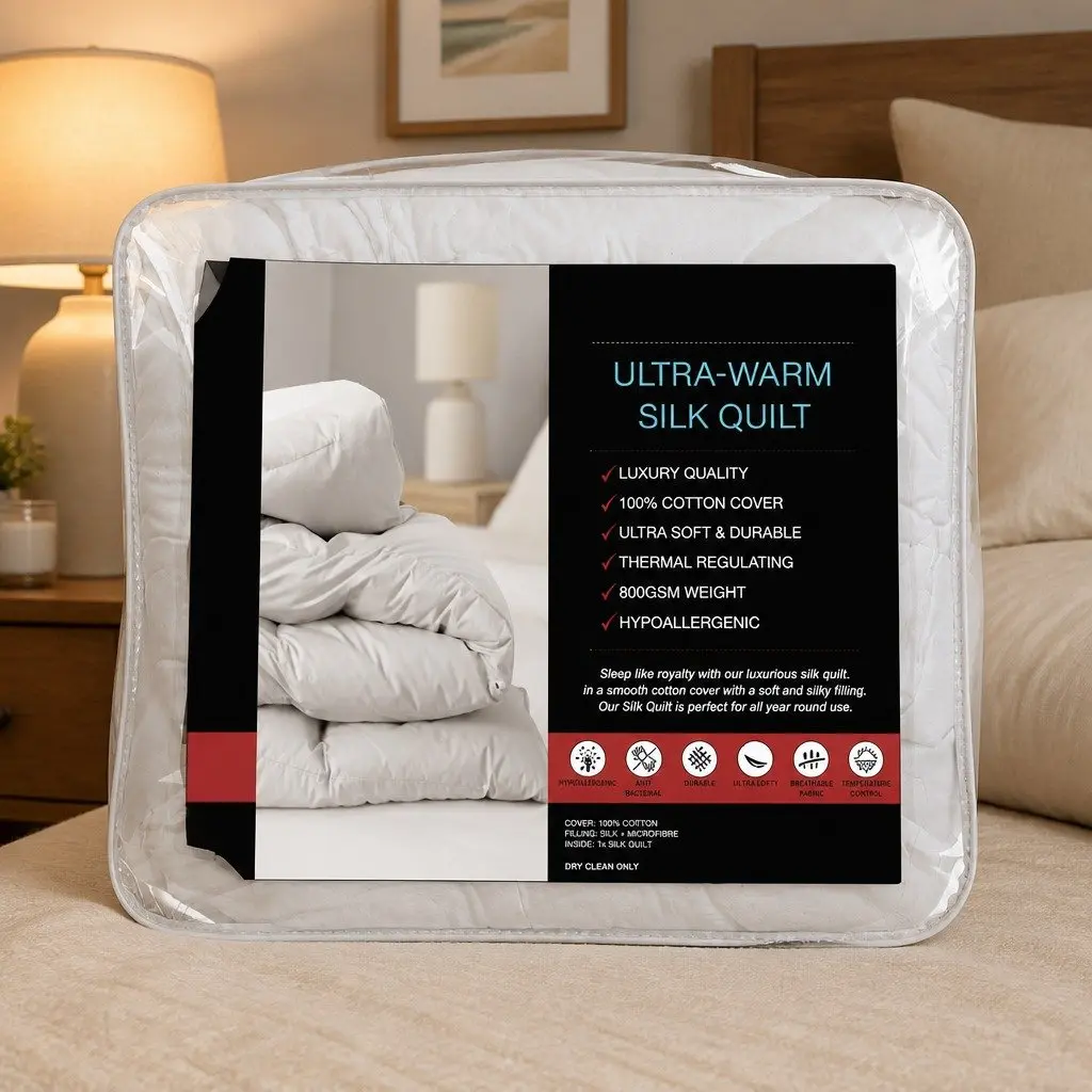 Silk Blend Quilt 800GSM Single Bed Soft Breathable Hypoallergenic Winter Doona