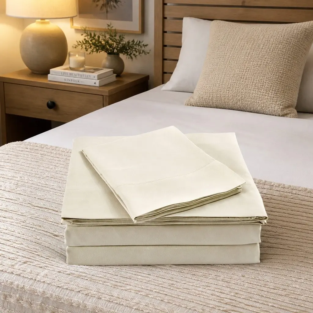 Bamboo Blend Sheet Set Double Bed 1000TC Dark Ivory Fitted Flat Pillowcases