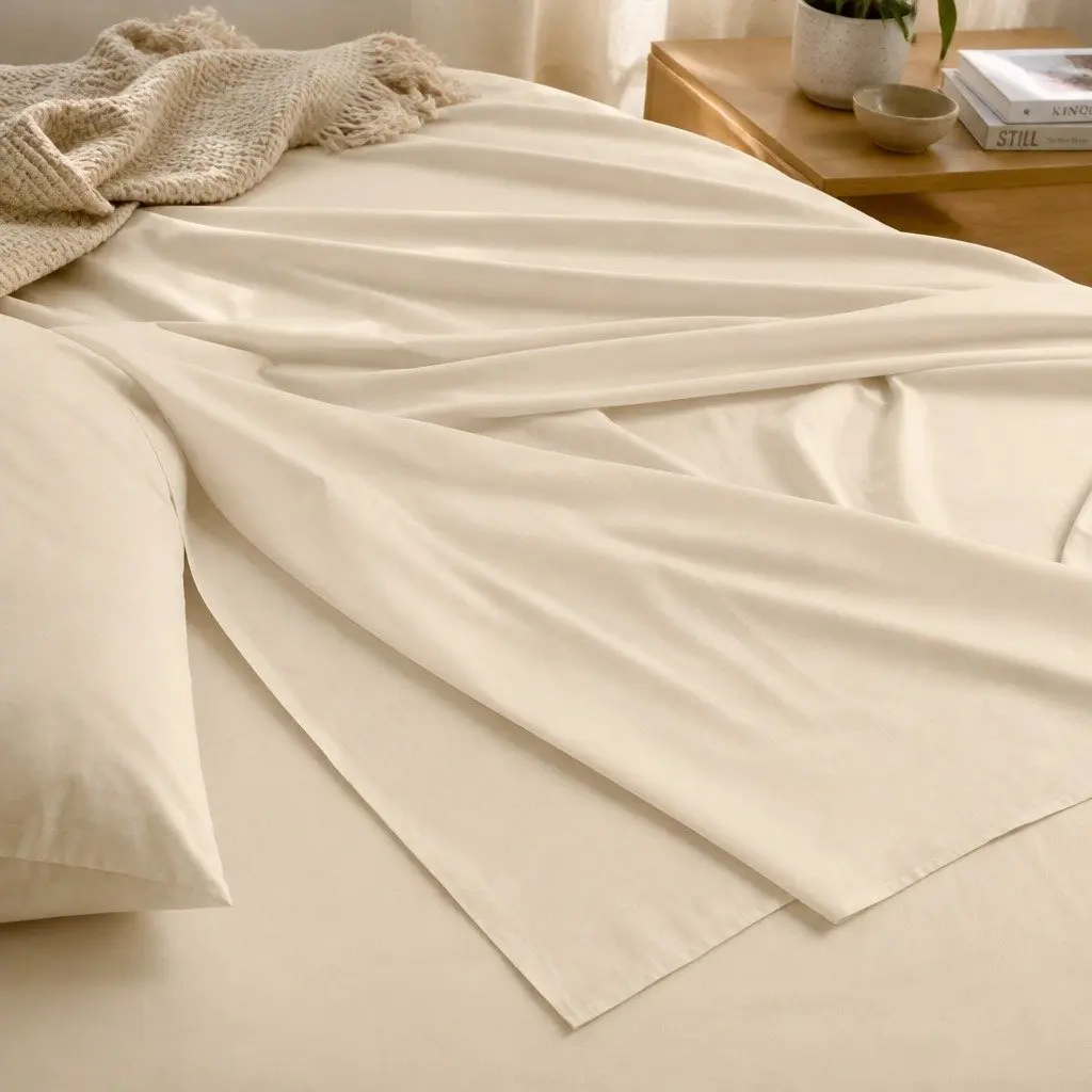 Bamboo Blend Sheet Set Double Bed 1000TC Dark Ivory Fitted Flat Pillowcases