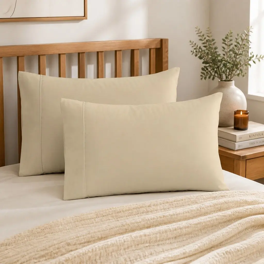 Bamboo Blend Sheet Set Double Bed 1000TC Dark Ivory Fitted Flat Pillowcases