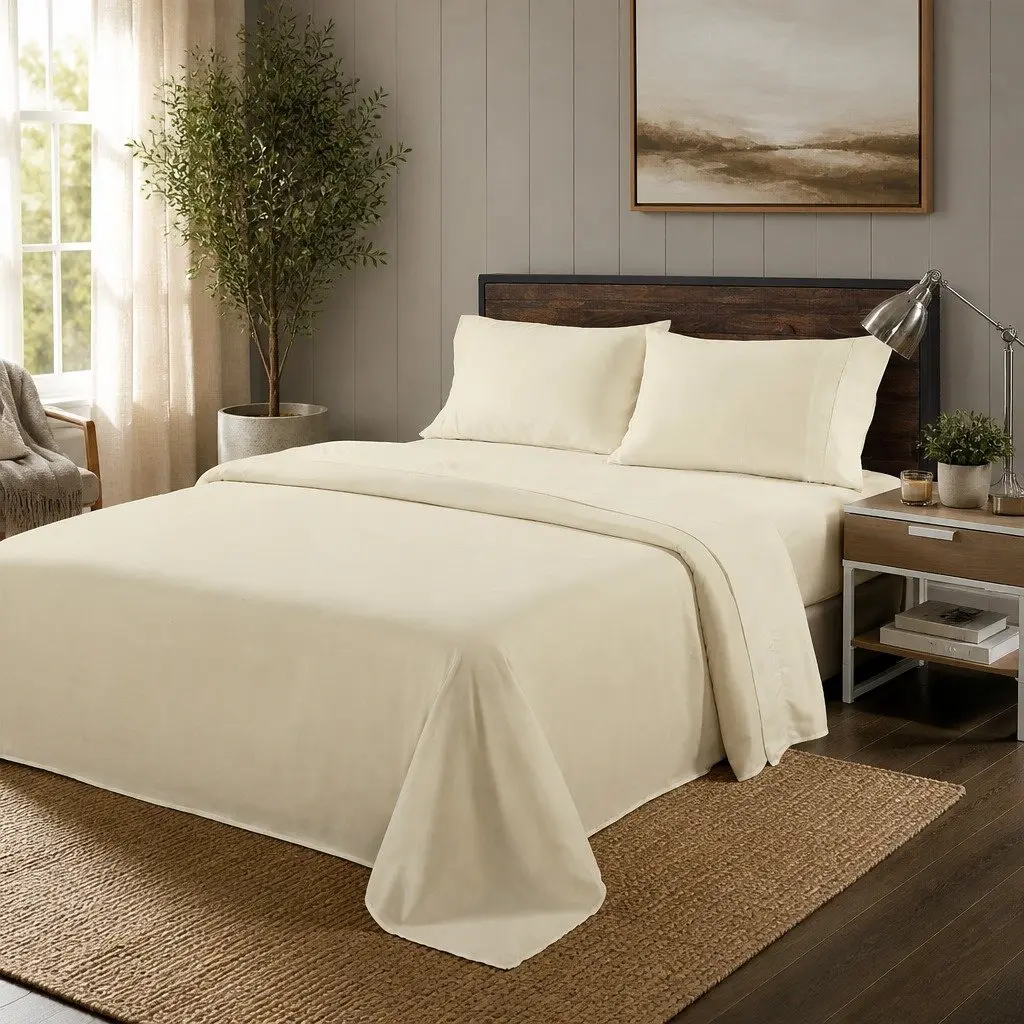 Bamboo Blend Sheet Set Double Bed 1000TC Dark Ivory Fitted Flat Pillowcases