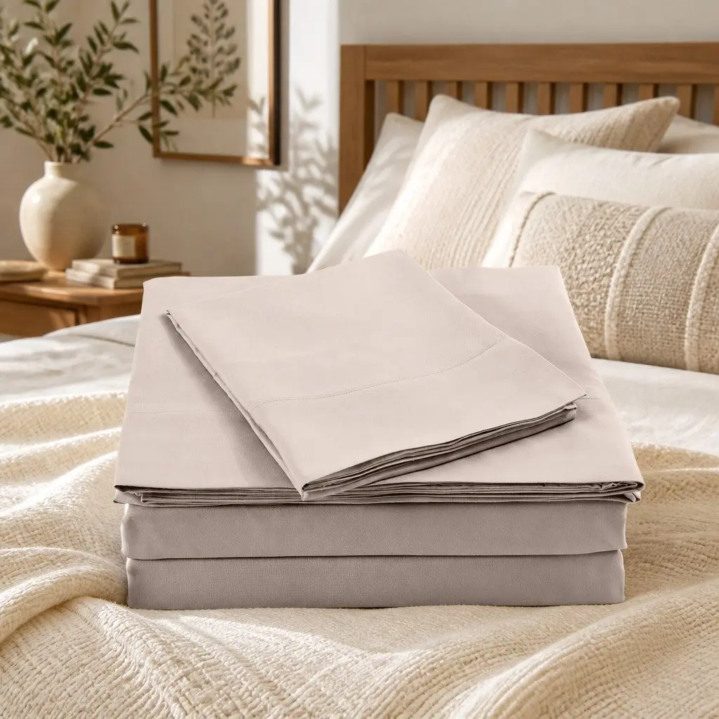 Bamboo Blend Sheet Set Double Bed Warm Grey 1000TC 4 Piece