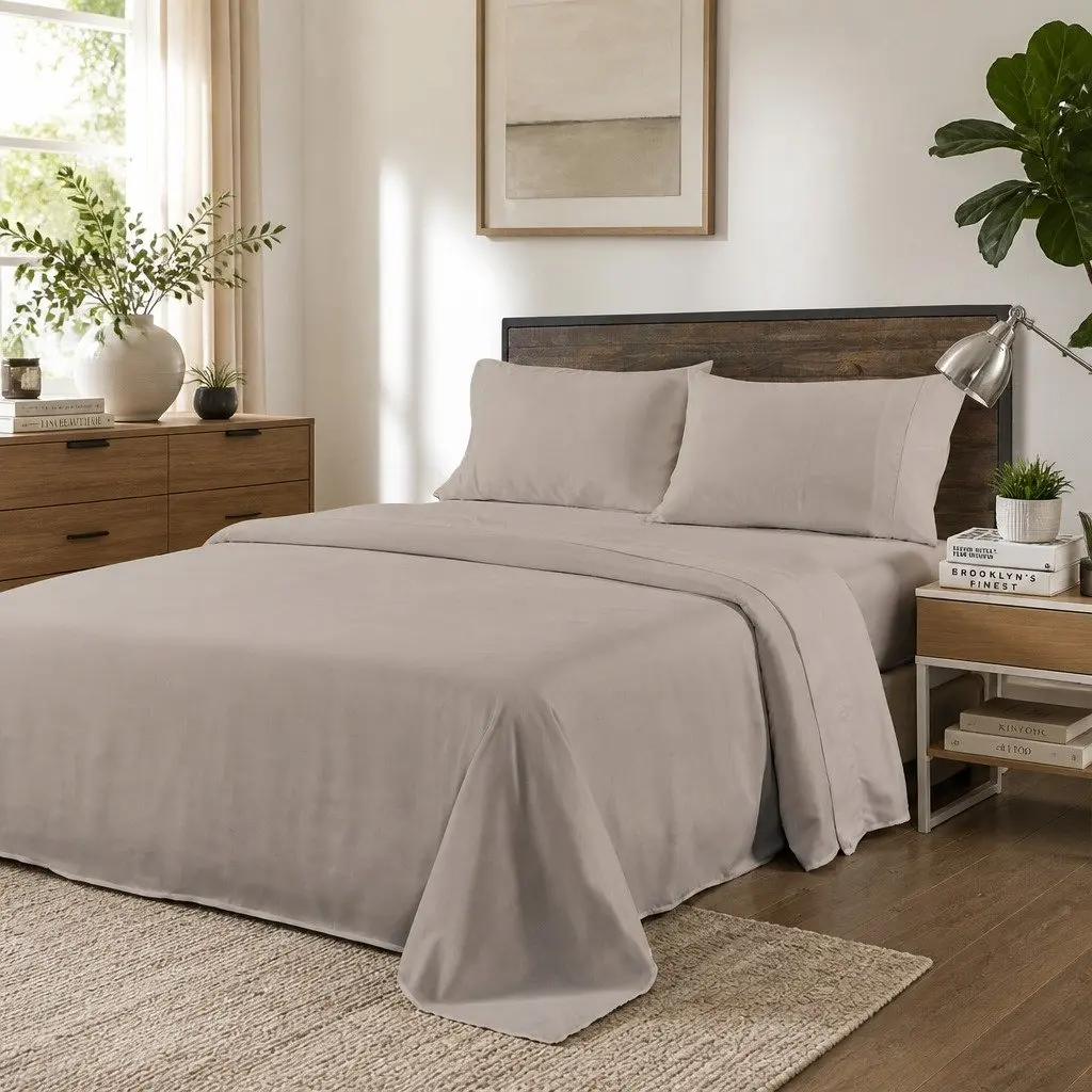 Bamboo Blend Sheet Set Double Bed Warm Grey 1000TC 4 Piece