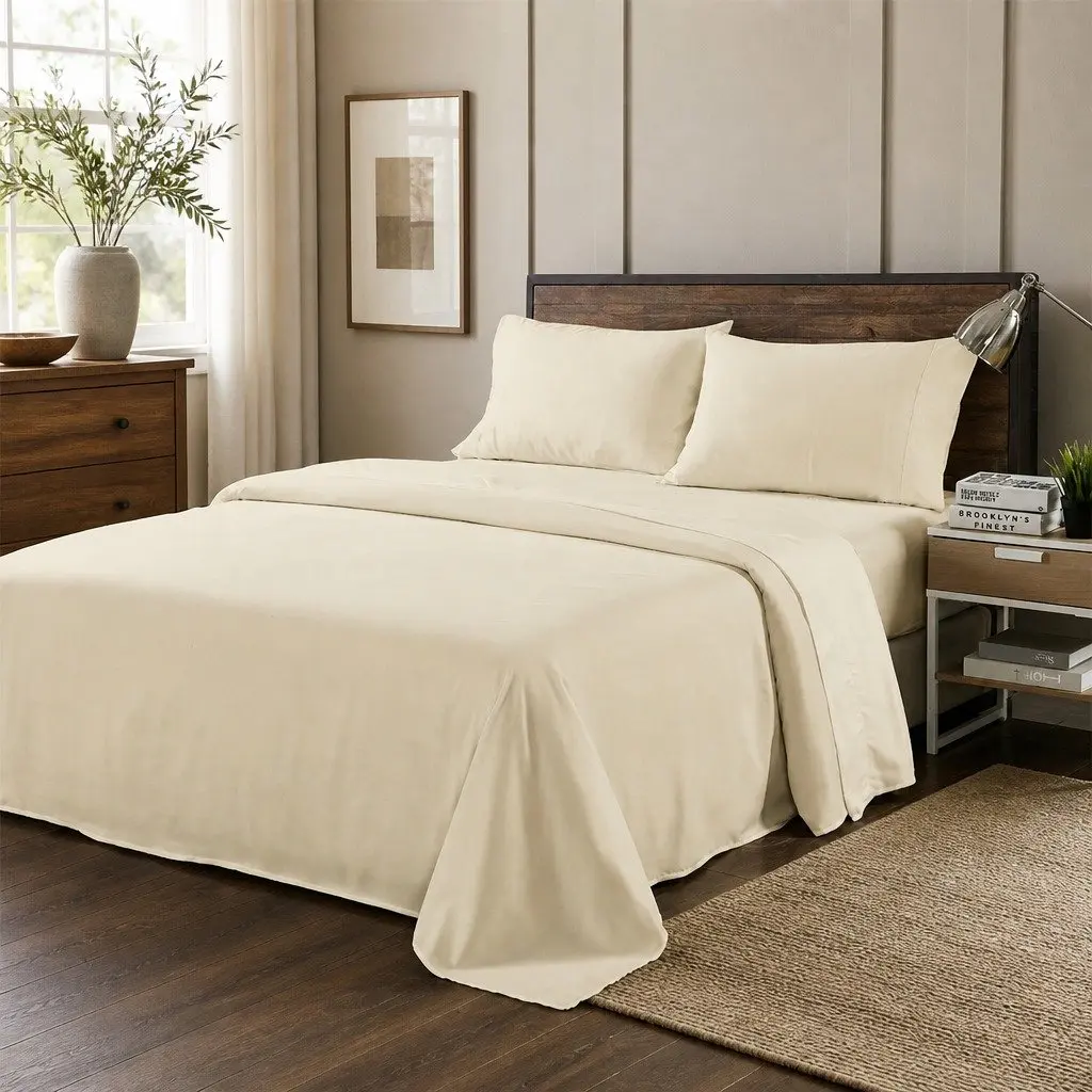 Queen Bamboo Blended Sheet Set 1000TC Dark Ivory Bed Sheets Pillowcases Bedroom