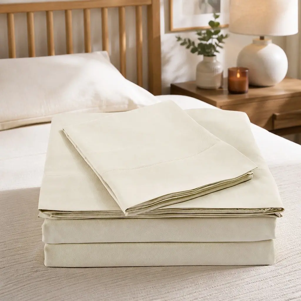 Queen Bamboo Blended Sheet Set 1000TC Dark Ivory Bed Sheets Pillowcases Bedroom