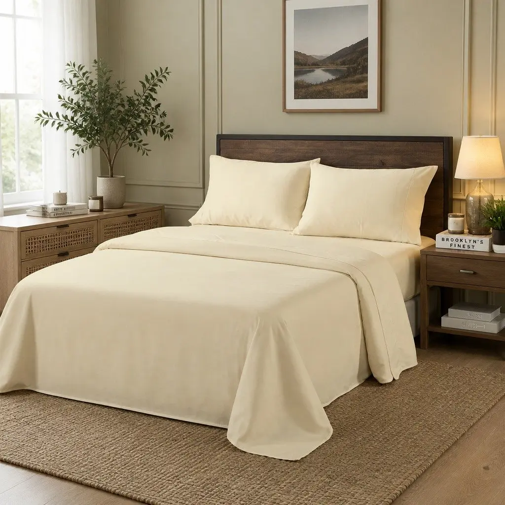Queen Bamboo Blended Sheet Set 1000TC Dark Ivory Bed Sheets Pillowcases Bedroom