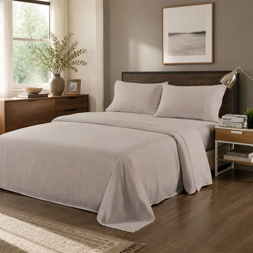 King Bamboo Blend Sheet Set 1000TC Warm Grey Bedroom Bedding Luxury Soft Sheets