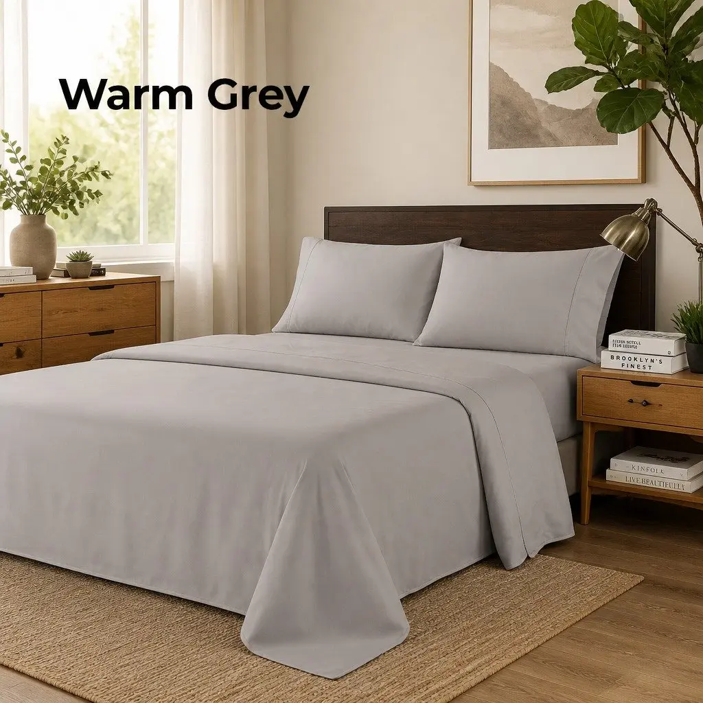 King Bamboo Blend Sheet Set 1000TC Warm Grey Bedroom Bedding Luxury Soft Sheets