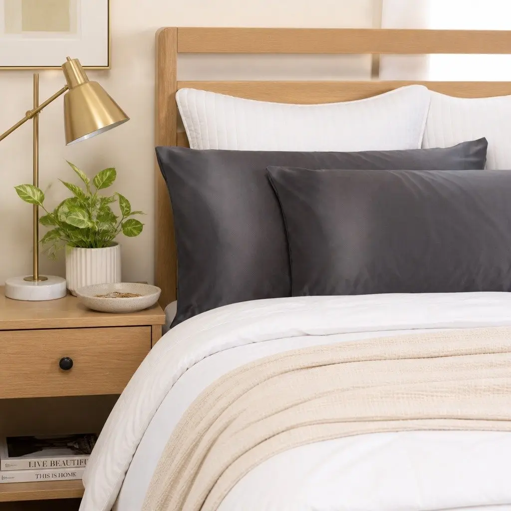 Mulberry Silk Pillowcase Twin Pack 51x76cm Charcoal Hypoallergenic Breathable