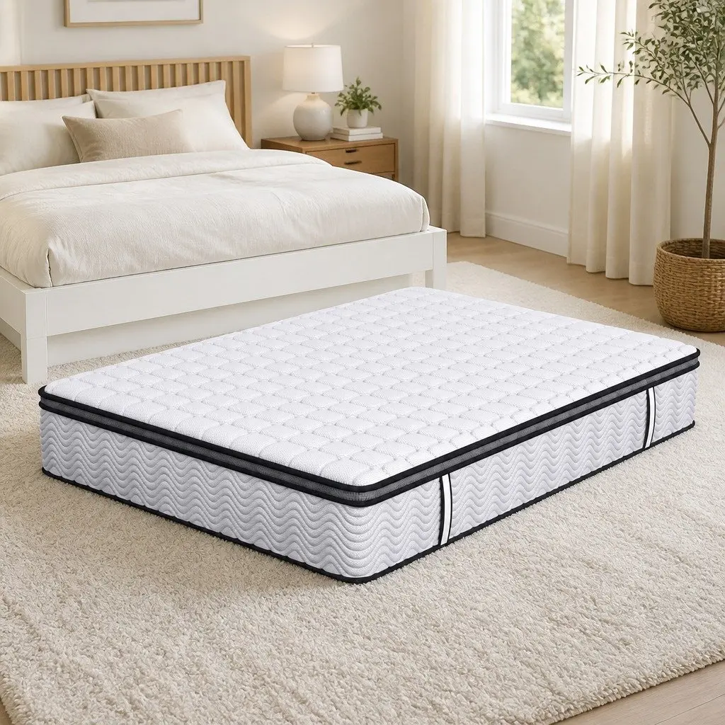 Pocket Spring Mattress Medium-Firm 5-Zone Support King Single White with Black Grey Trim