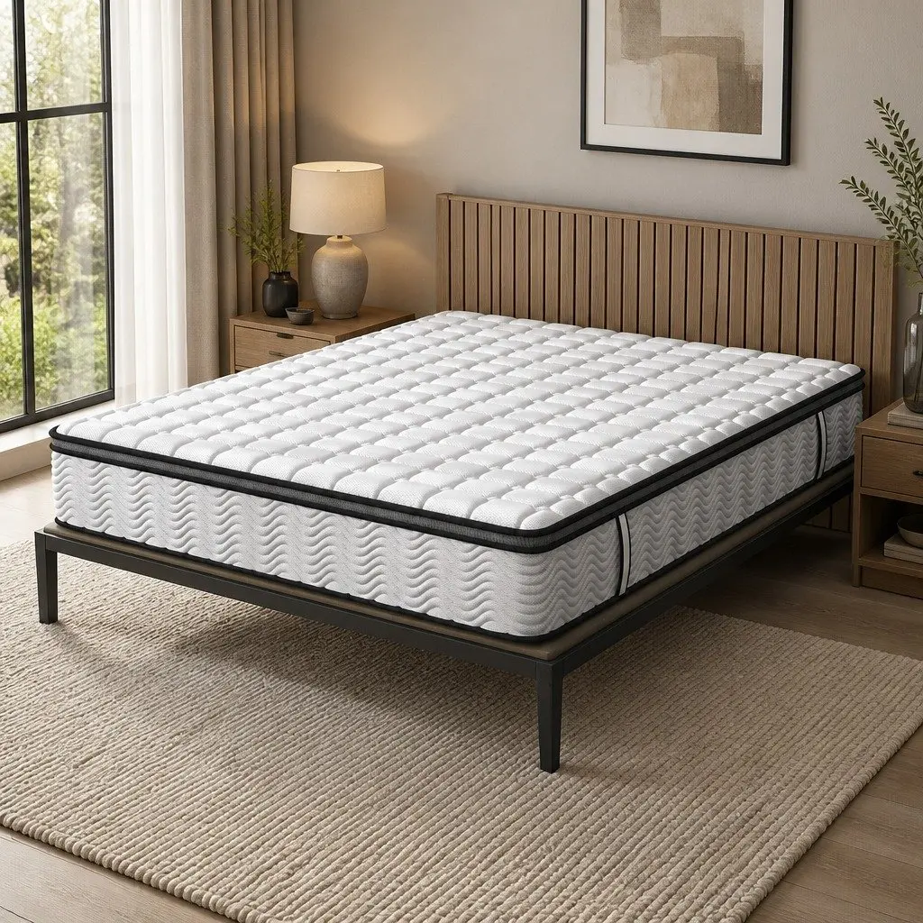 Pocket Spring Mattress Medium-Firm 5-Zone Support King Single White with Black Grey Trim
