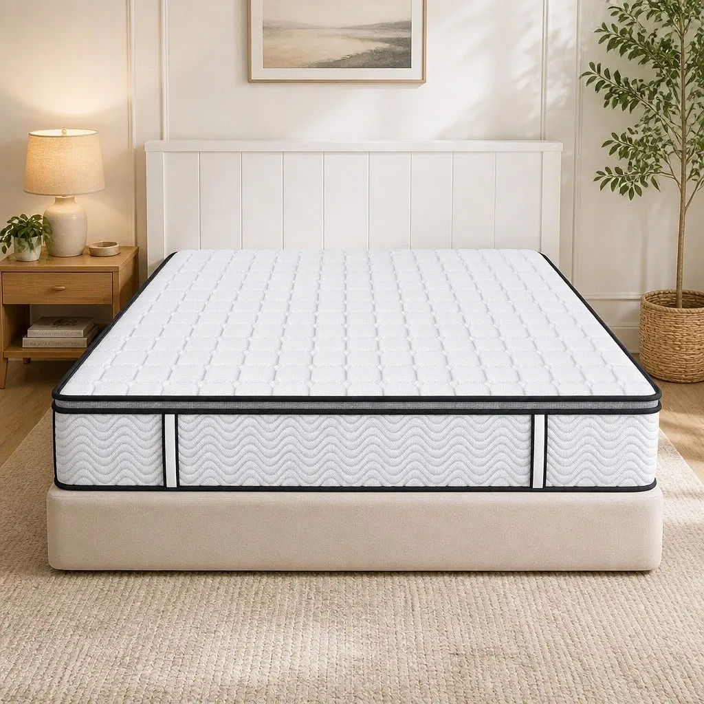 Pocket Spring Mattress Medium-Firm 5-Zone Support King Single White with Black Grey Trim