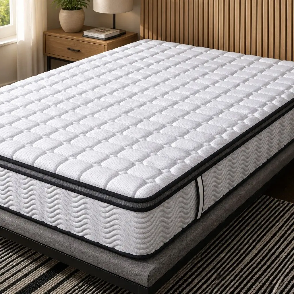 Pocket Spring Mattress Medium-Firm 5-Zone Support King Single White with Black Grey Trim