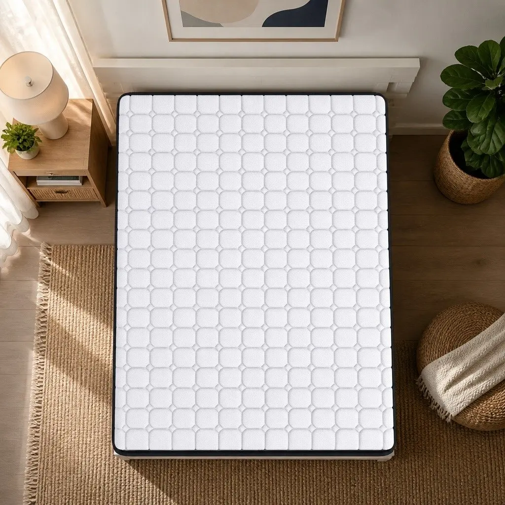 Double Pocket Spring Mattress Medium-Firm 5-Zone Support Hybrid Foam Latex Double Size White with Black Grey Trim