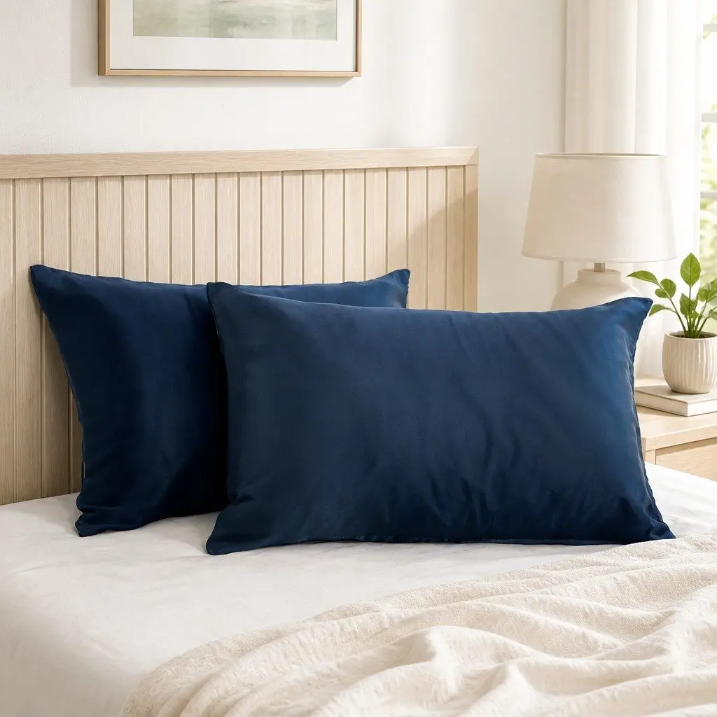 Mulberry Silk Pillowcase Twin Pack Hypoallergenic Breathable 51x76cm Navy