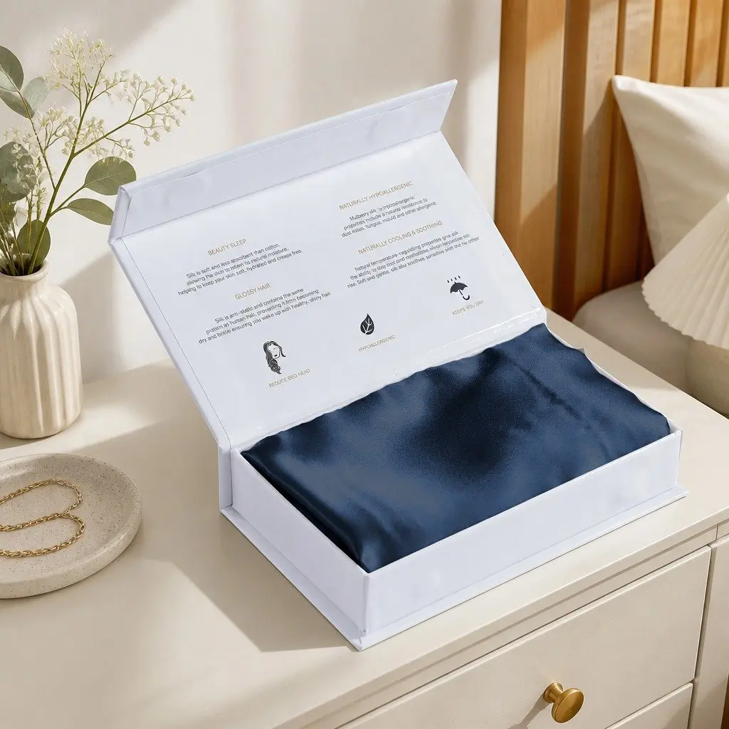 Mulberry Silk Pillowcase Twin Pack Hypoallergenic Breathable 51x76cm Navy