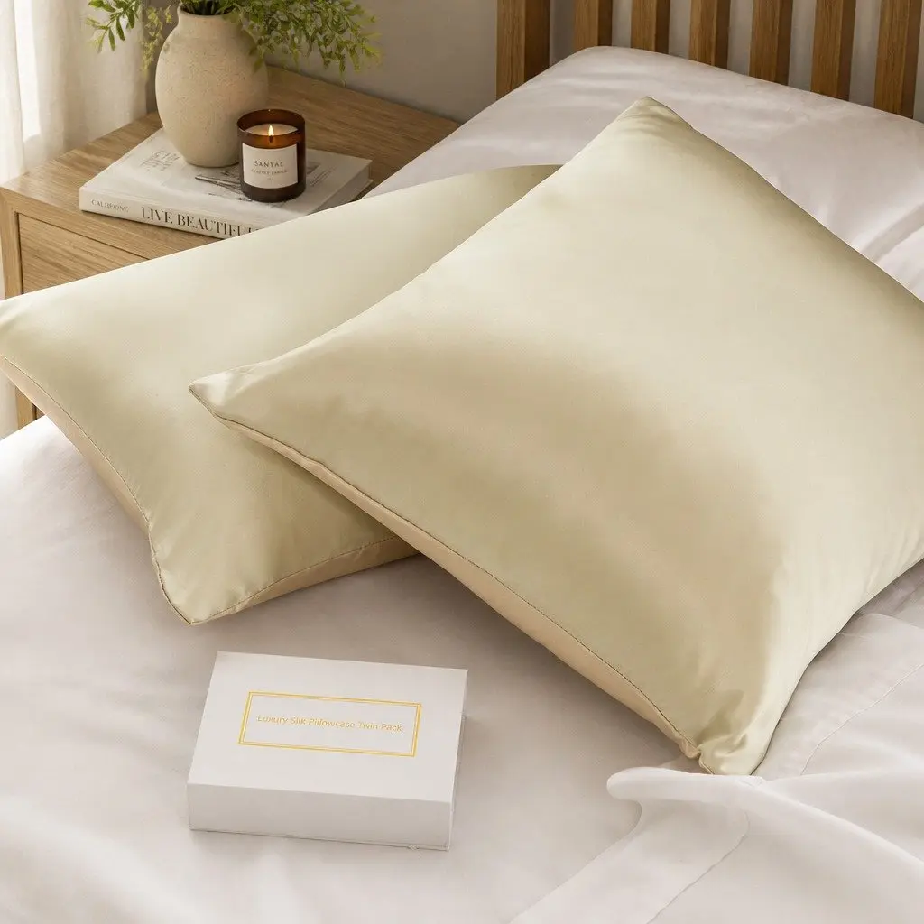 Mulberry Silk Pillowcase Twin Pack Hypoallergenic 51x76cm Champagne