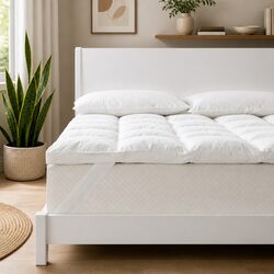 Duck Feather Down Mattress Topper King 1800GSM Baffle Box Design Cotton Cover