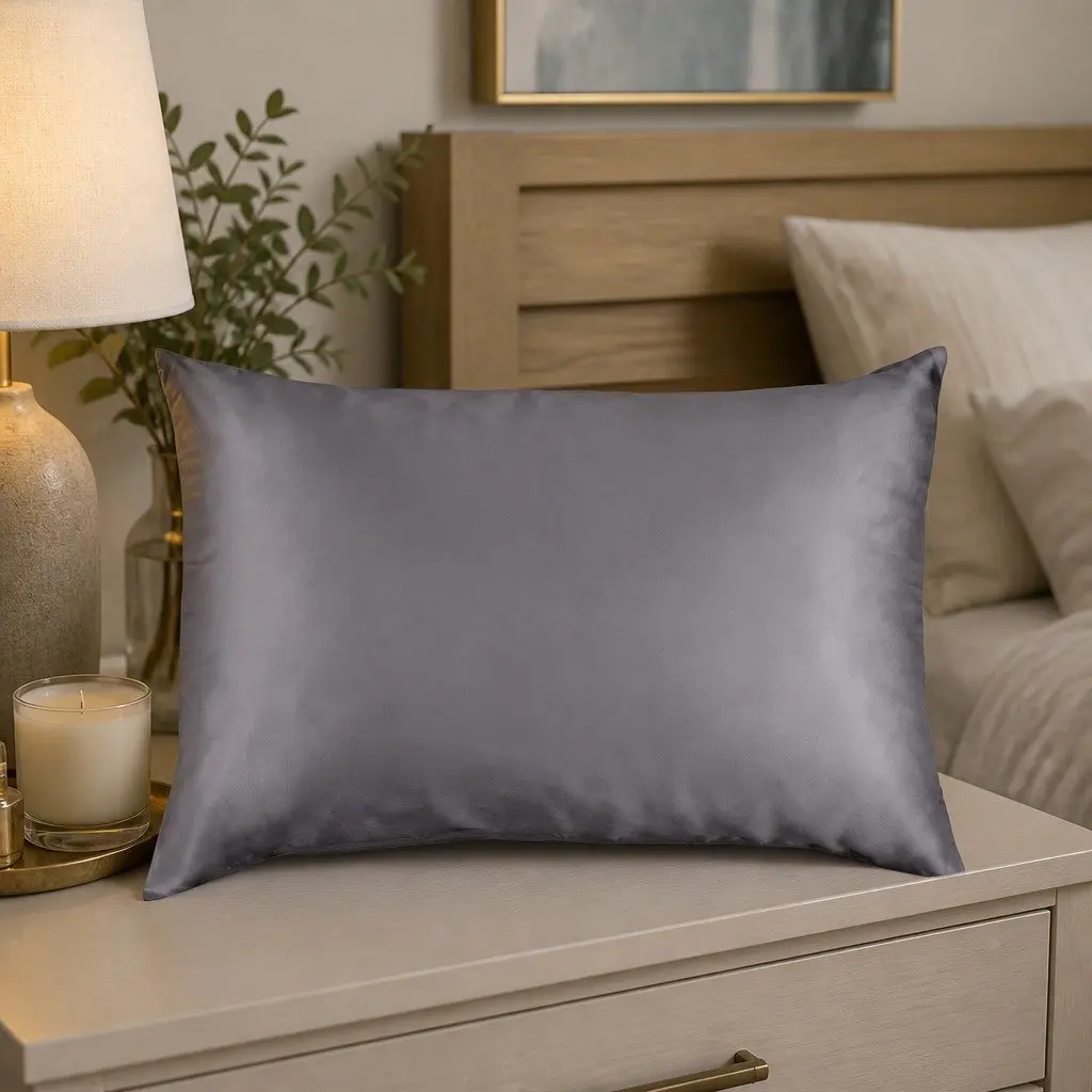 Silk Pillowcase Charcoal 51cm x 76cm Luxury Bedding Sleep Comfort
