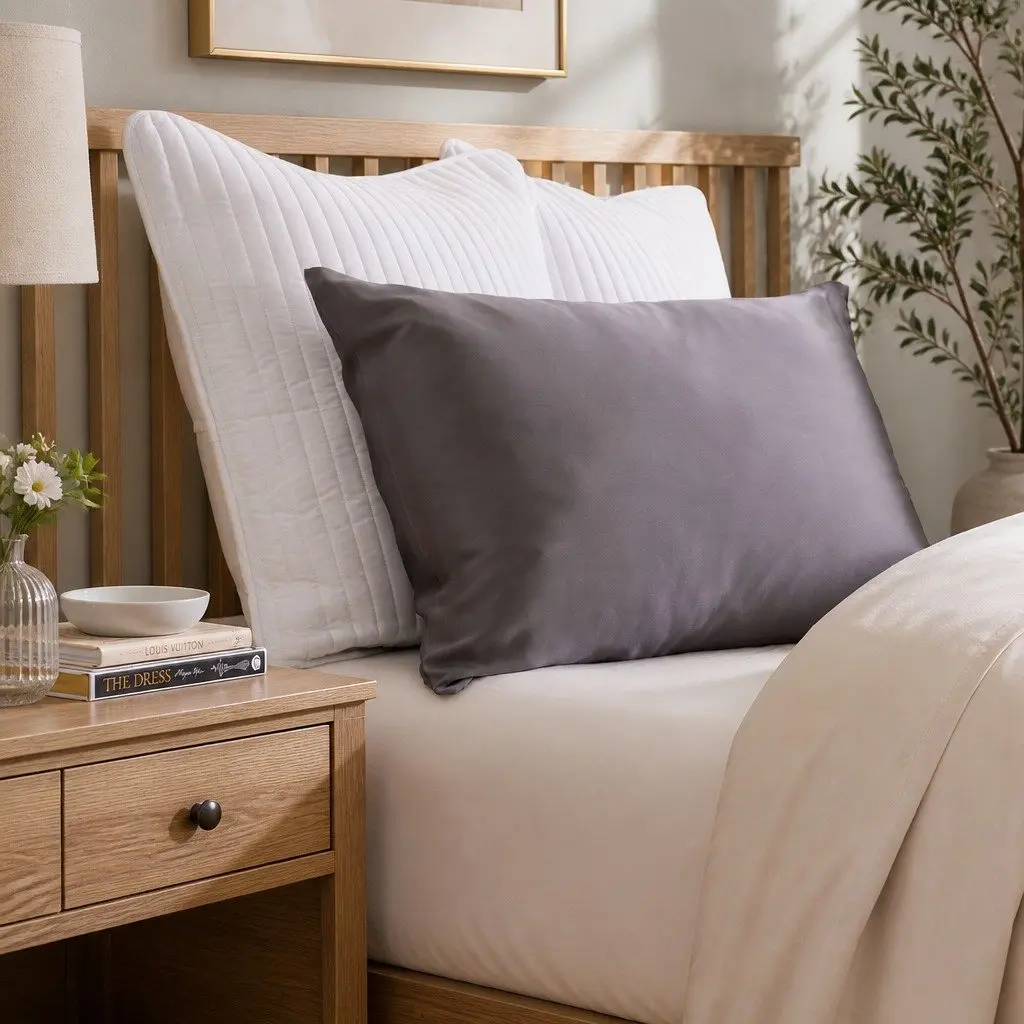 Silk Pillowcase Charcoal 51cm x 76cm Luxury Bedding Sleep Comfort
