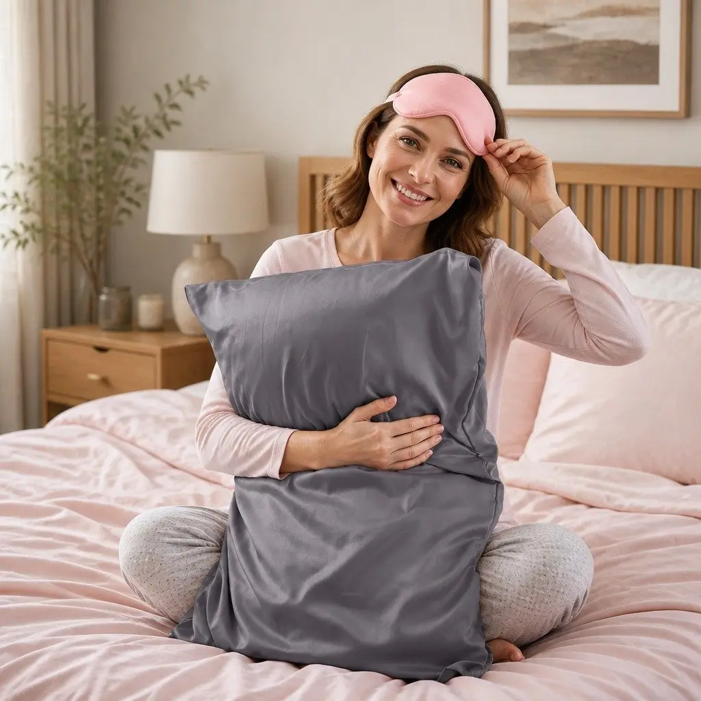 Silk Pillowcase Charcoal 51cm x 76cm Luxury Bedding Sleep Comfort