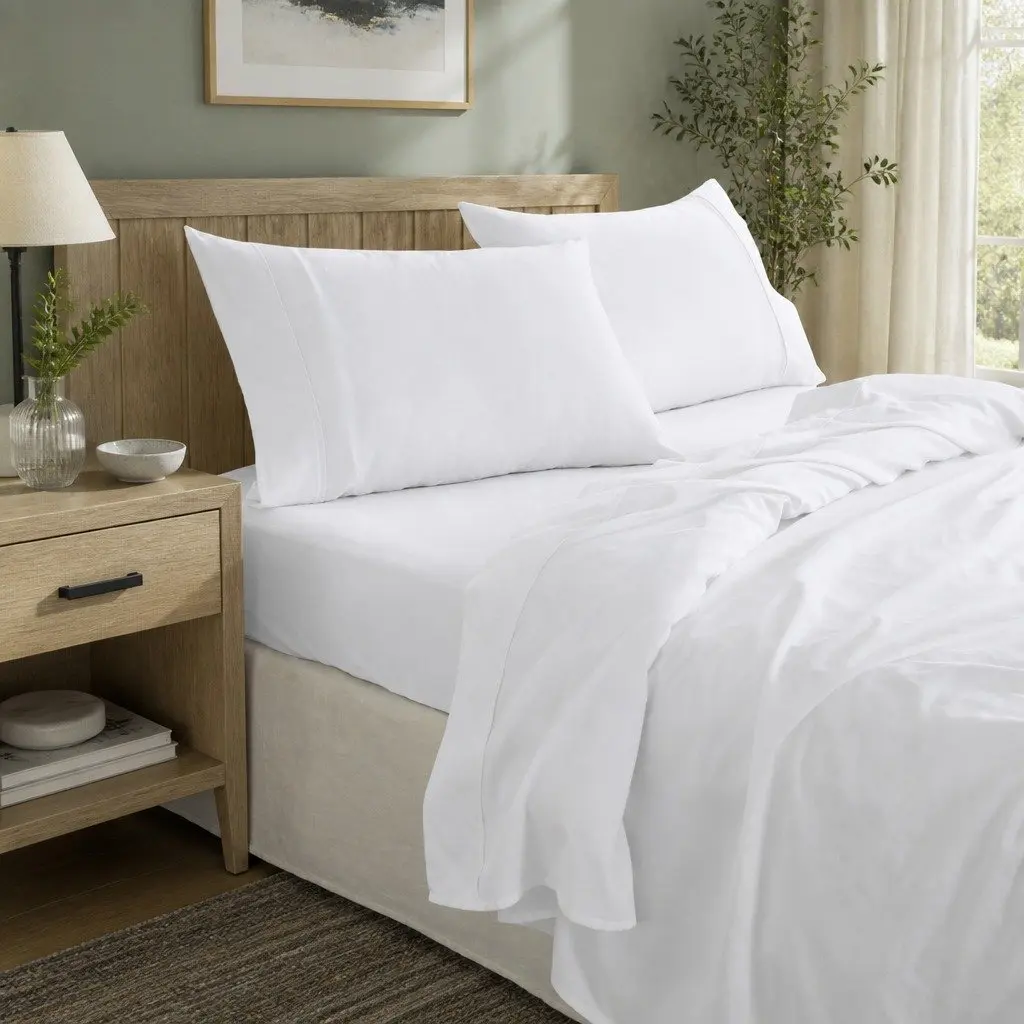 Queen Sheet Set Bamboo Cotton 1000TC Flat Fitted Pillowcases White