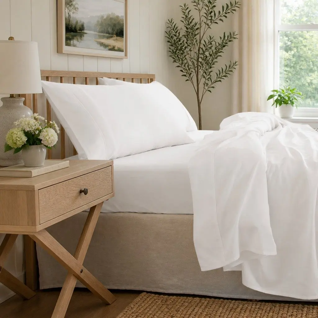 Queen Sheet Set Bamboo Cotton 1000TC Flat Fitted Pillowcases White