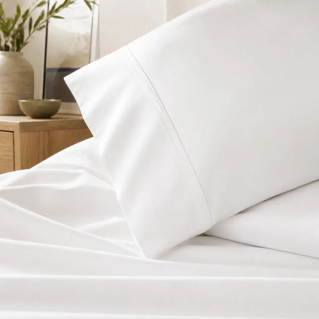 Queen Sheet Set Bamboo Cotton 1000TC Flat Fitted Pillowcases White