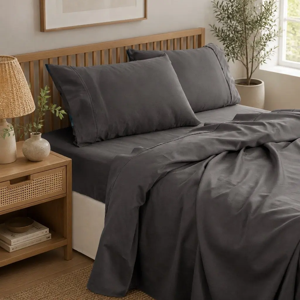 Queen Sheet Set Bamboo Cotton 1000TC Pewter Flat Fitted Pillowcases