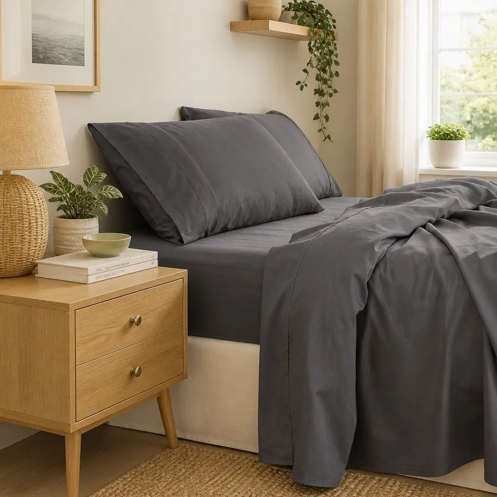 Queen Sheet Set Bamboo Cotton 1000TC Pewter Flat Fitted Pillowcases