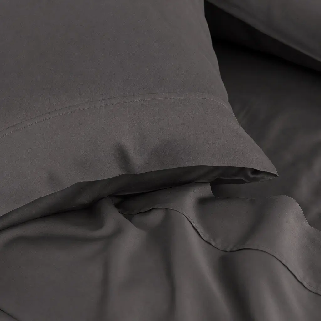 Queen Sheet Set Bamboo Cotton 1000TC Pewter Flat Fitted Pillowcases