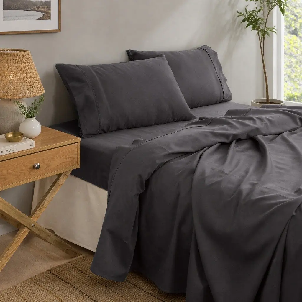 King Sheet Set Bamboo Cotton 1000TC Flat Fitted Pillowcases Pewter