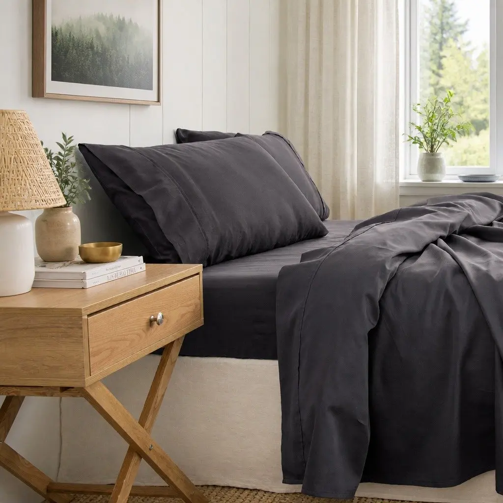 King Sheet Set Bamboo Cotton 1000TC Flat Fitted Pillowcases Pewter