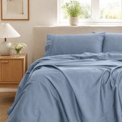 1000TC Bamboo Cotton Sheet Set King Size Bed Sheets Pillowcases Bedding Blue Fog