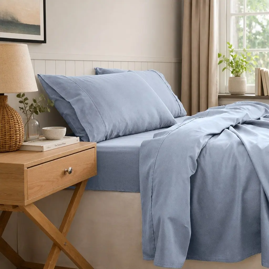 Bamboo Cotton Sheet Set King Size Bedding Blue Fog 1000TC