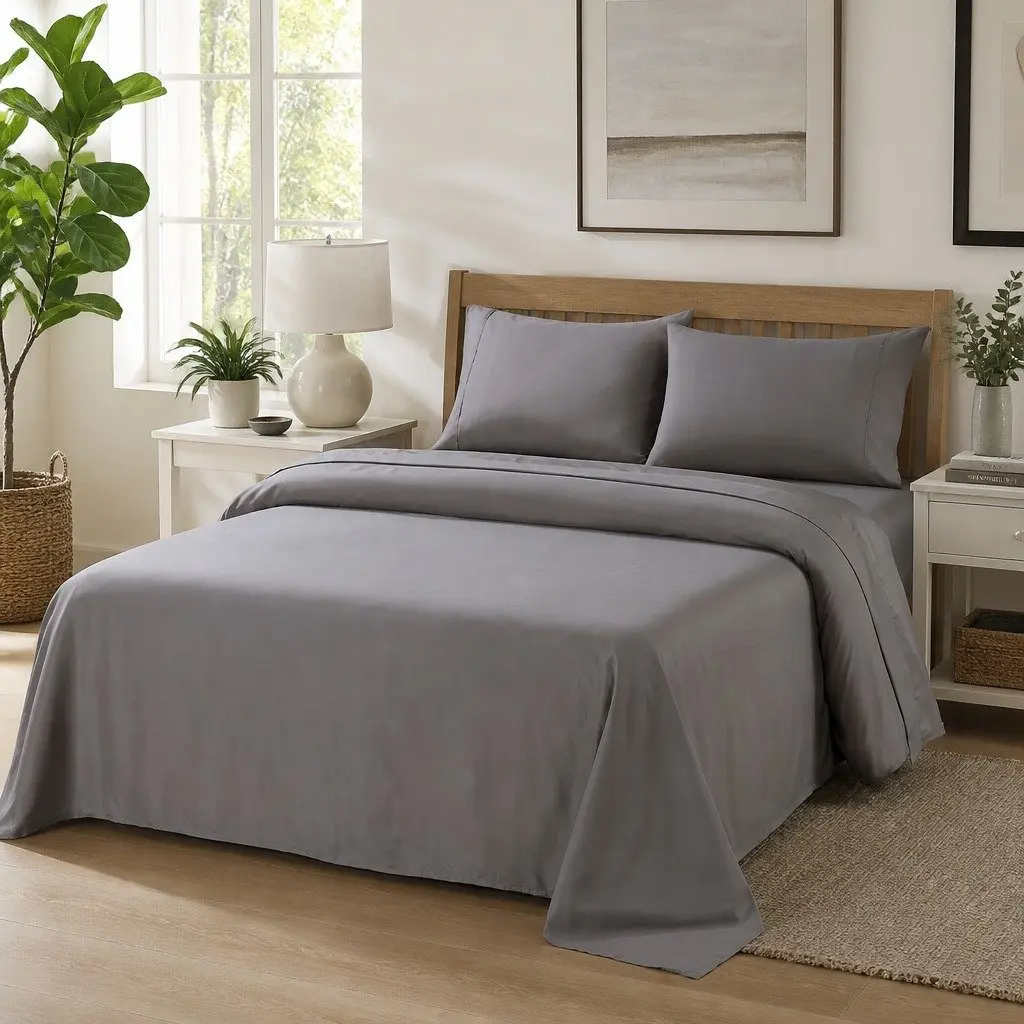 4 Piece Sheet Set Double Bed 1200TC Ultrasoft Satin Weave Flat Fitted
