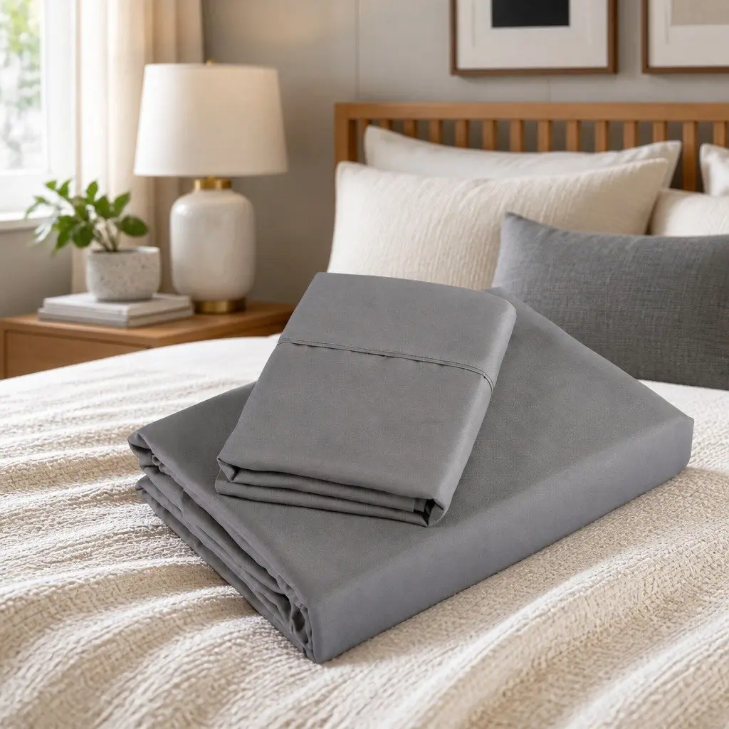4 Piece Sheet Set Double Bed 1200TC Ultrasoft Satin Weave Flat Fitted White Charcoal Sky Blue Silver Light Grey Sage Green Soft Pink