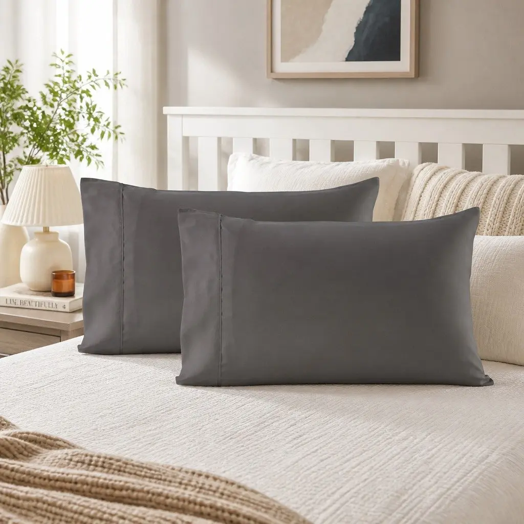 King Size Sheet Set 1200TC Satin Weave Charcoal 4 Piece Bedding Flat Fitted Pillowcases
