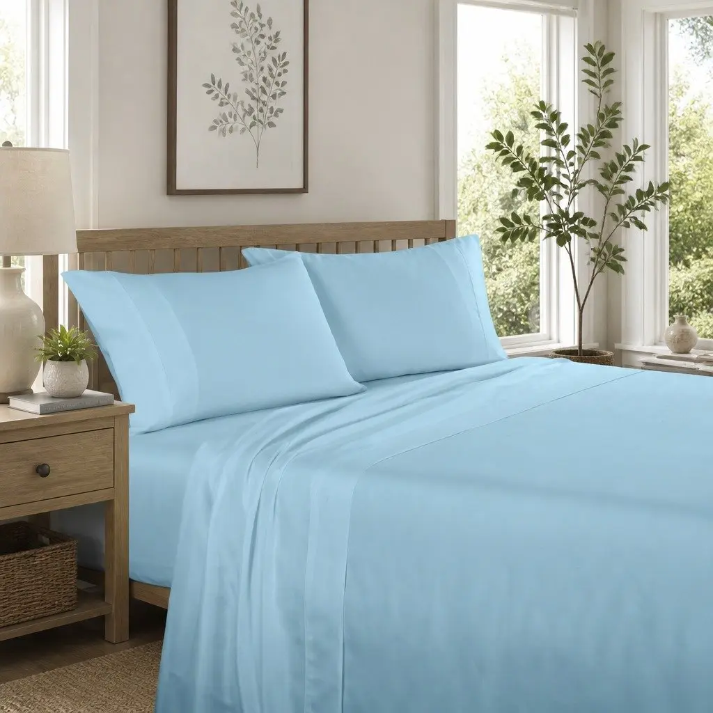 Sheet Set 1200TC Satin Weave Bedding Sky Blue 4 Piece