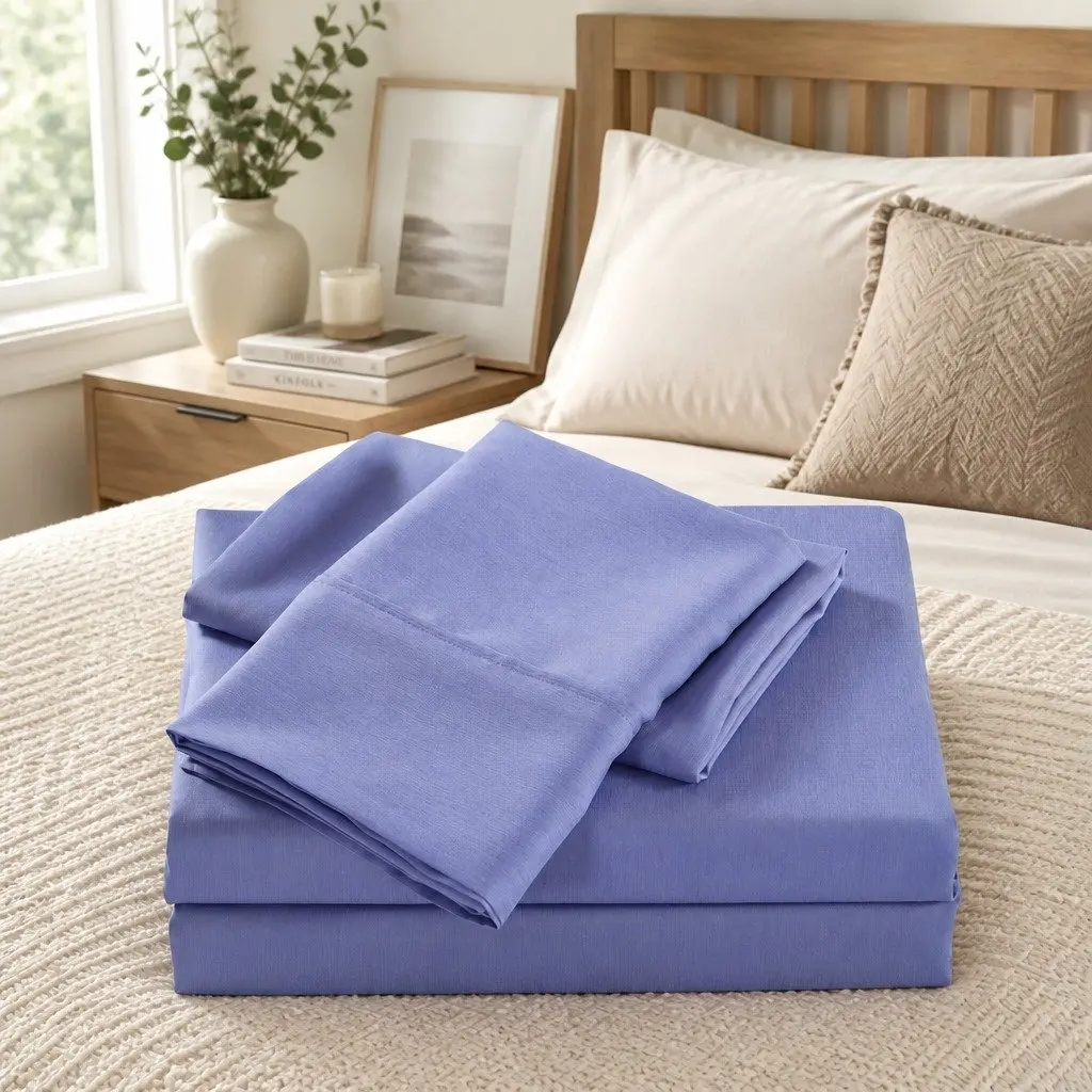 Queen Sheet Set Bamboo Cooling 2000TC Moisture Wicking Mid Blue