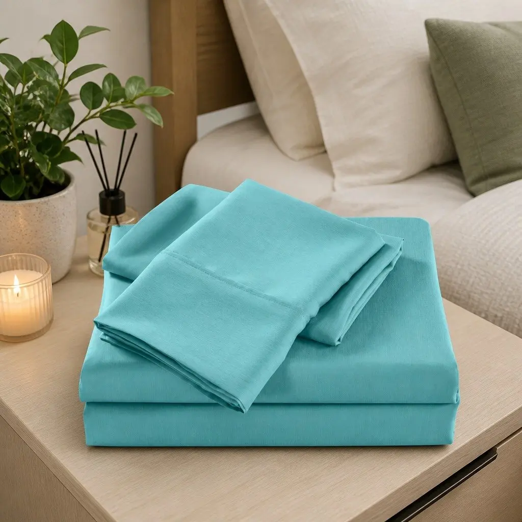 Bamboo Sheet Set Cooling Soft Breathable Moisture Wicking Single Bed Aqua 2000TC