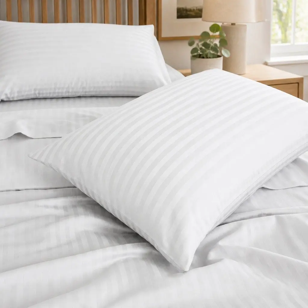 1200 Thread Count Damask Stripe Sheet Set Queen White Sateen