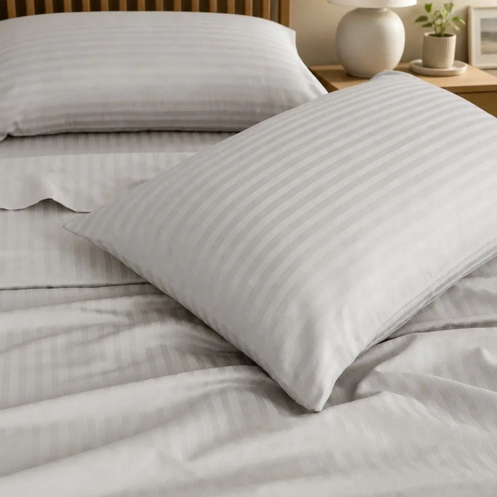 Queen Sheet Set Damask Stripe 1200 Thread Count Sateen Silver