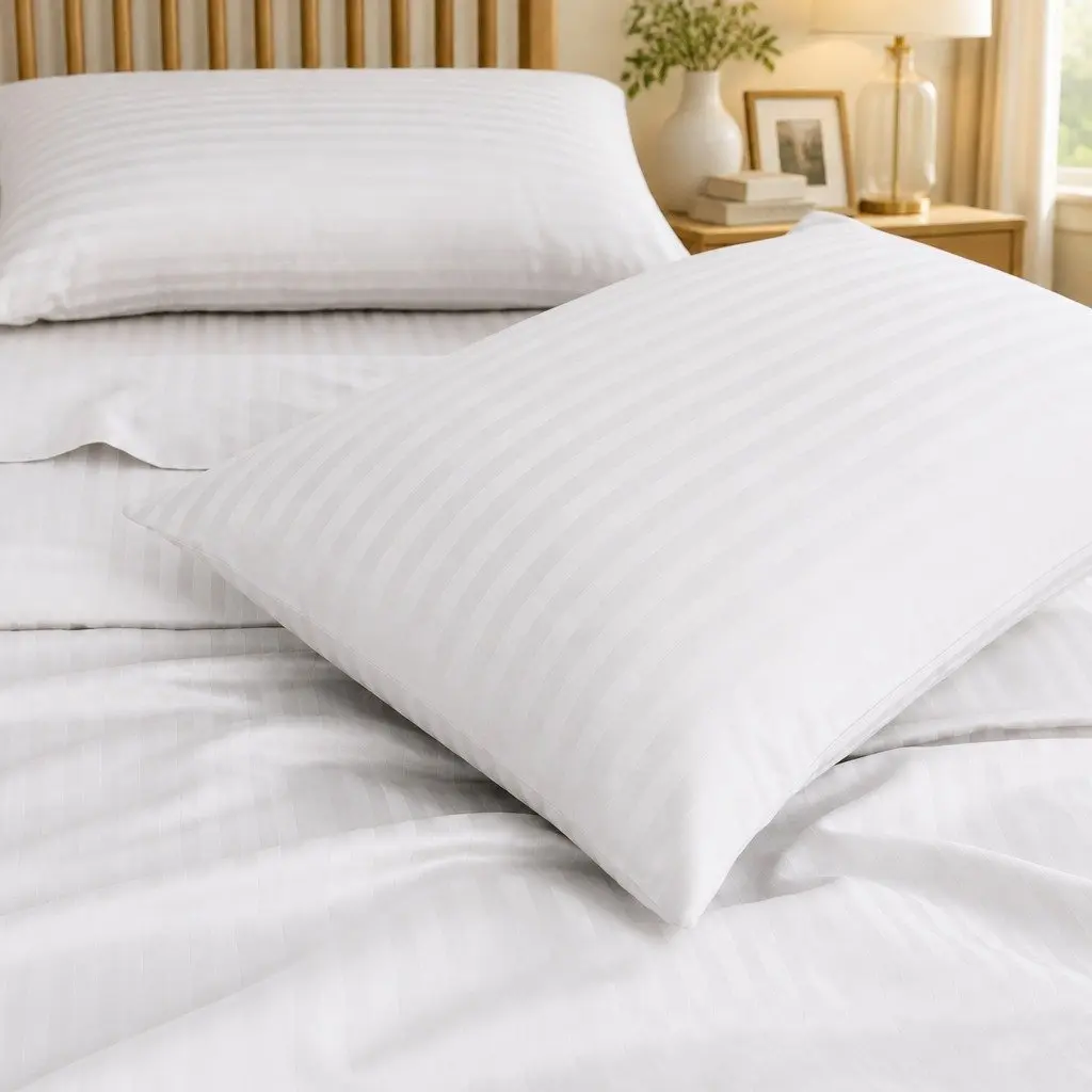 King Sheet Set Sateen Bedding Damask Stripe 1200 Thread Count Cotton Blend White