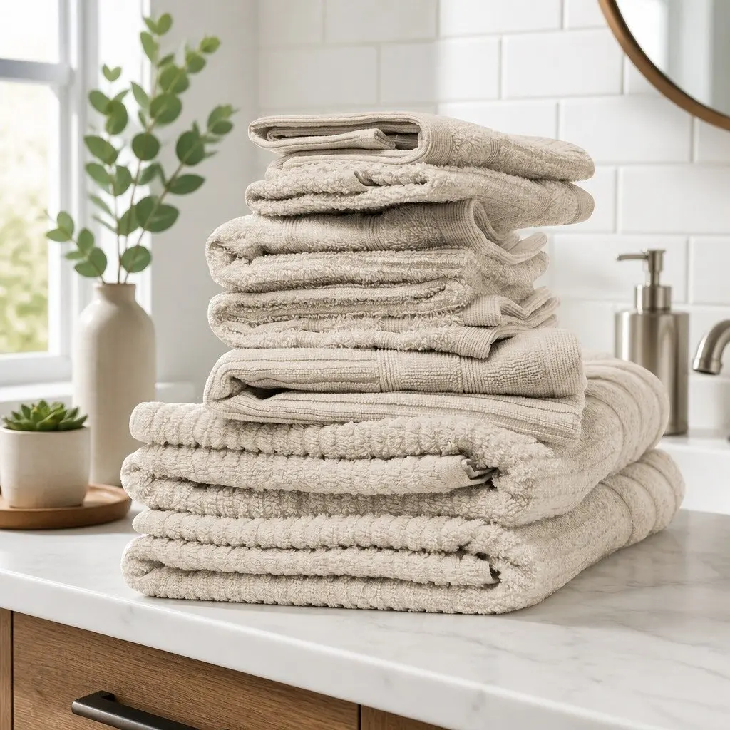8 Piece Egyptian Cotton Towel Set 600GSM Bath Hand Face Towels Bath Mat Beige
