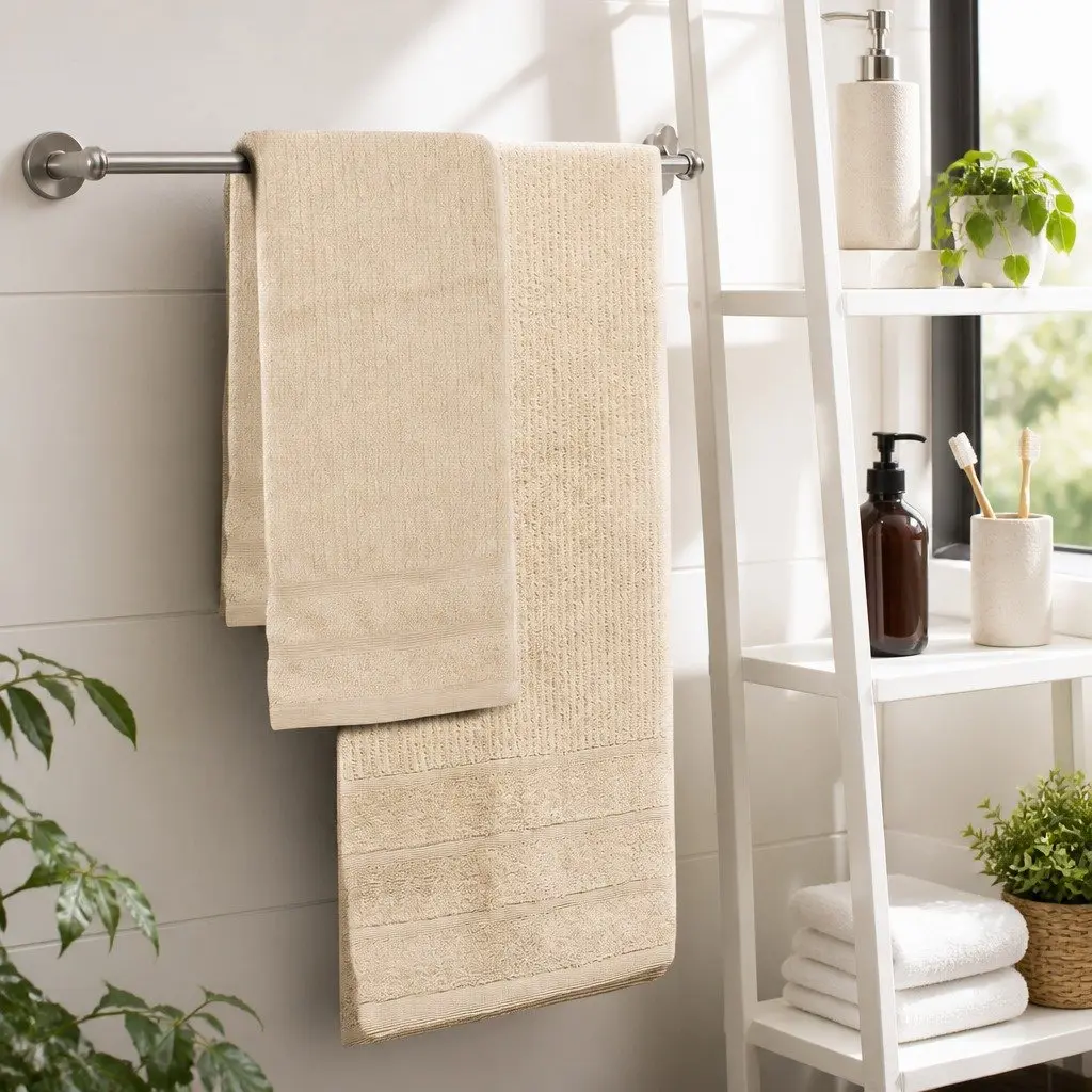 8 Piece Egyptian Cotton Towel Set 600GSM Bath Hand Face Towels Bath Mat Beige