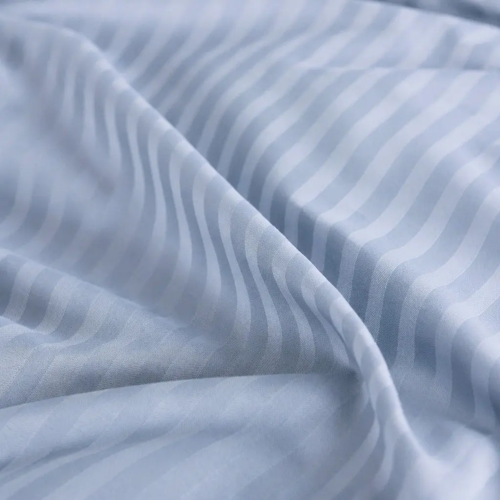Cotton Blend Sheet Set Damask Stripe King Blue Fog 1200 Thread Count Sateen